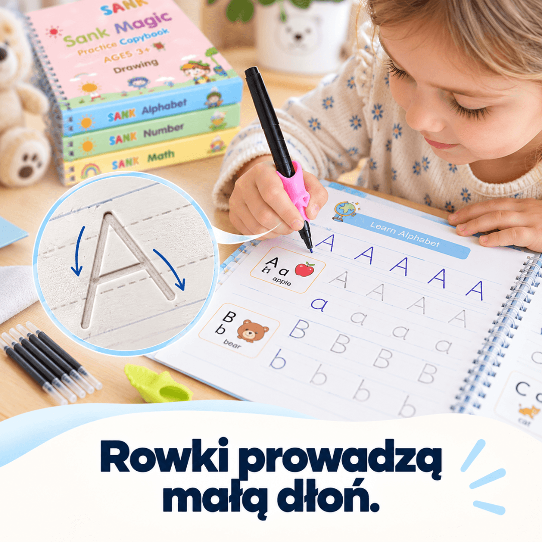 PiszŚmiało - zestaw 4 magiczne książeczki do nauki pisania + Magiczny długopis GRATIS!